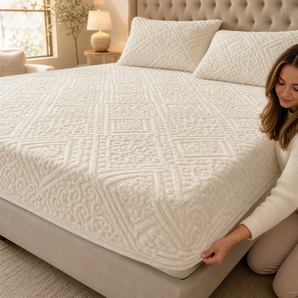 Damask Haven Raised Damask Plush Fitted Sheet - Elena Harper