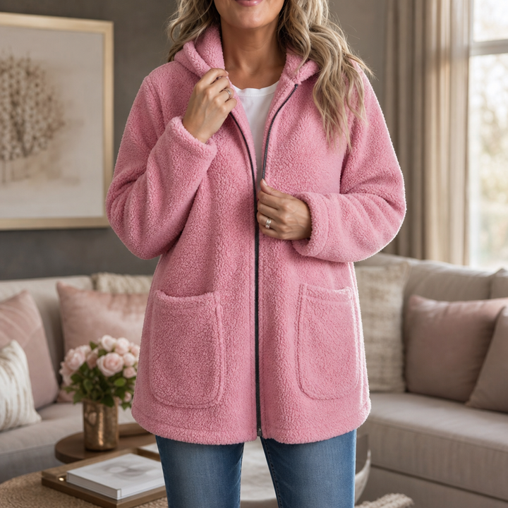 Cozelle Plush Hooded Oversized Zip-Up Jacket - Elena Harper