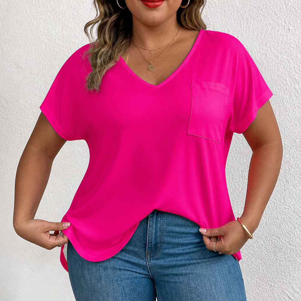 Draperie V-Neck Dolman Sleeve High-Low Hem Tee - Elena Harper