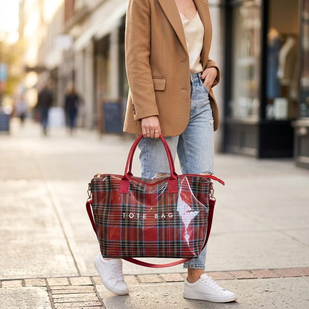 Carroway Glossy Checkered Tote Bag - Elena Harper