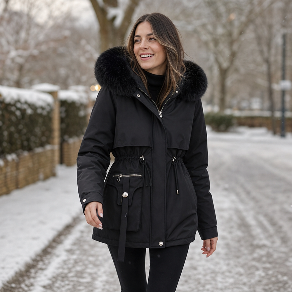 Duvella Faux Fur Hood Double-Layered Puffer Coat - Elena Harper