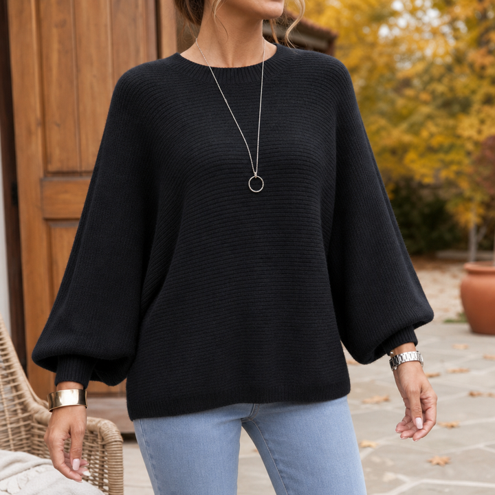 Drapeva Fitted Cuff Batwing Knit Pullover - Elena Harper