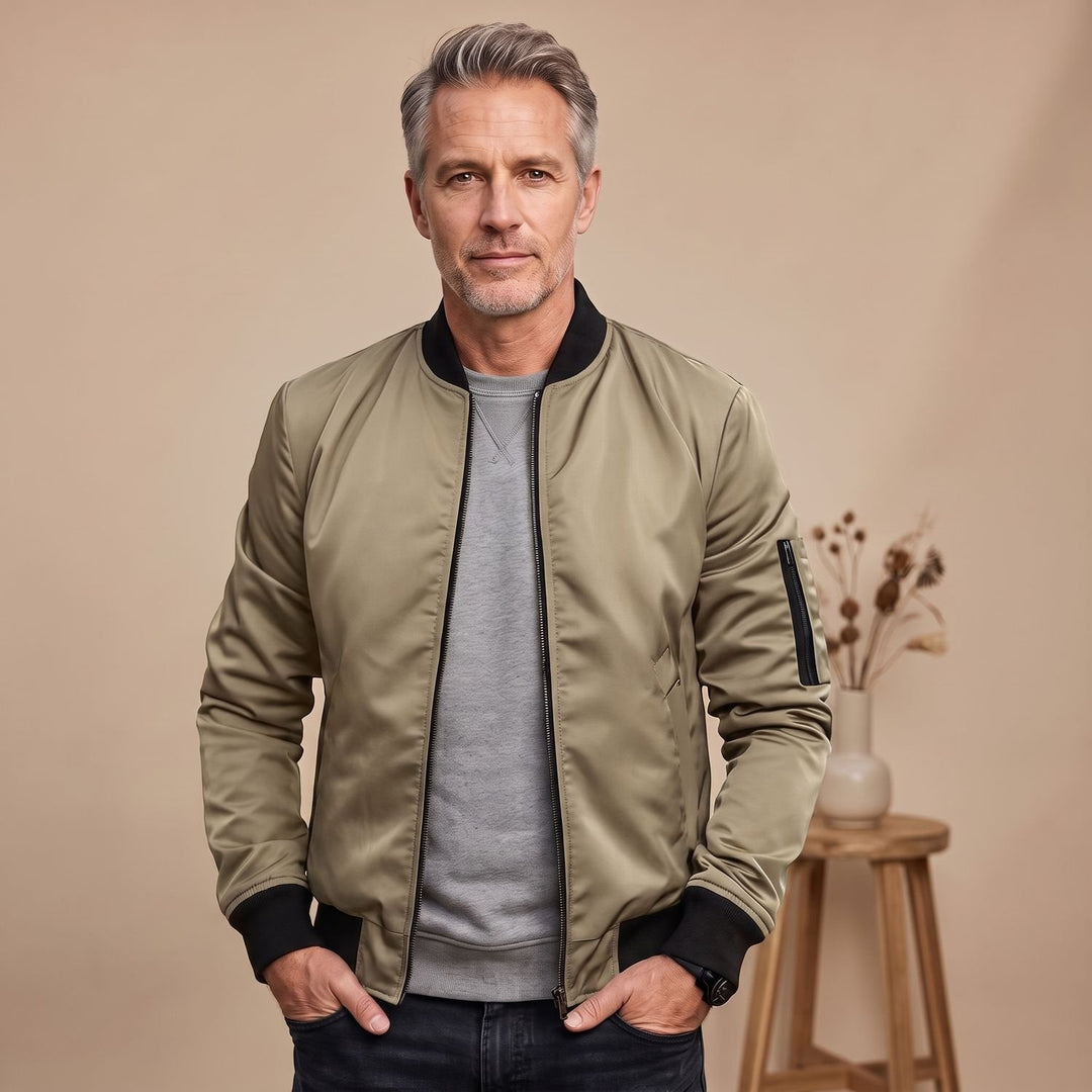 Thomas | Men's Bomber Jacket with Ribbed Cuffs Lightweight Insulated Transitional Jacket