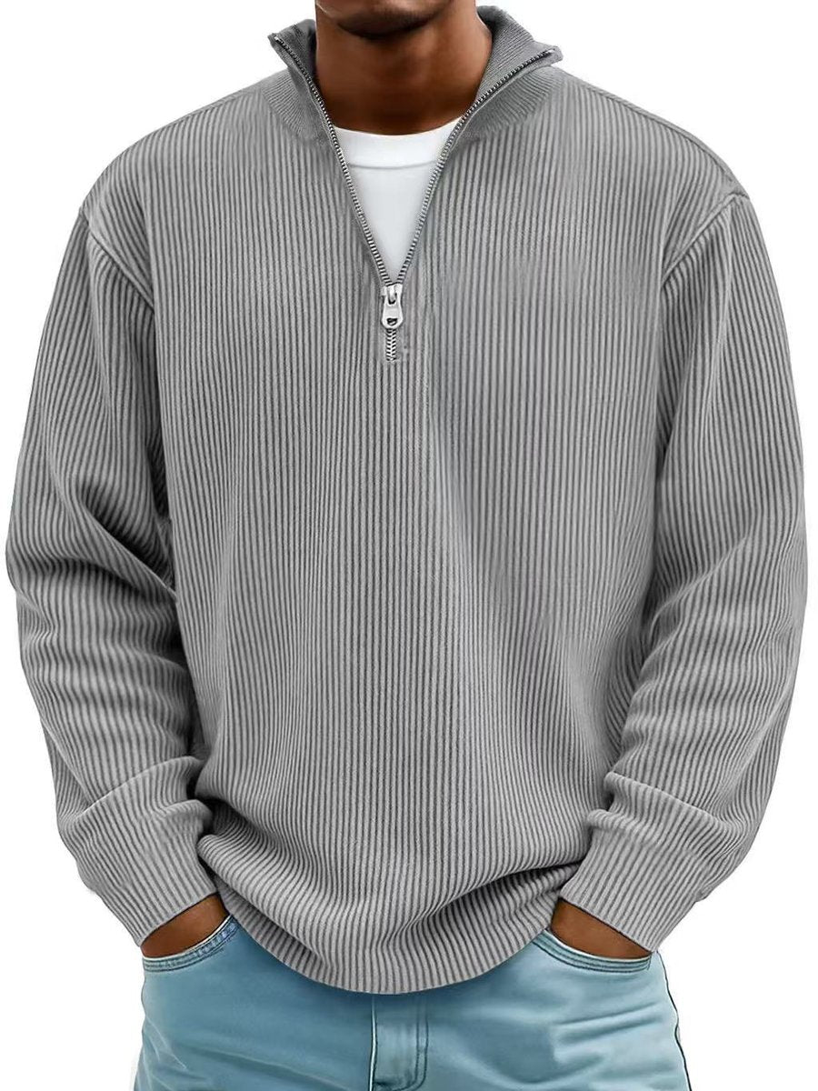 Fabian | Men's Ribbed Half-Zip Stand-Up Collar Pullover Sweatshirt