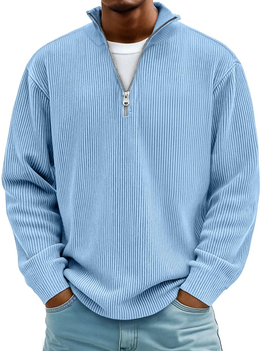 Fabian | Men's Ribbed Half-Zip Stand-Up Collar Pullover Sweatshirt