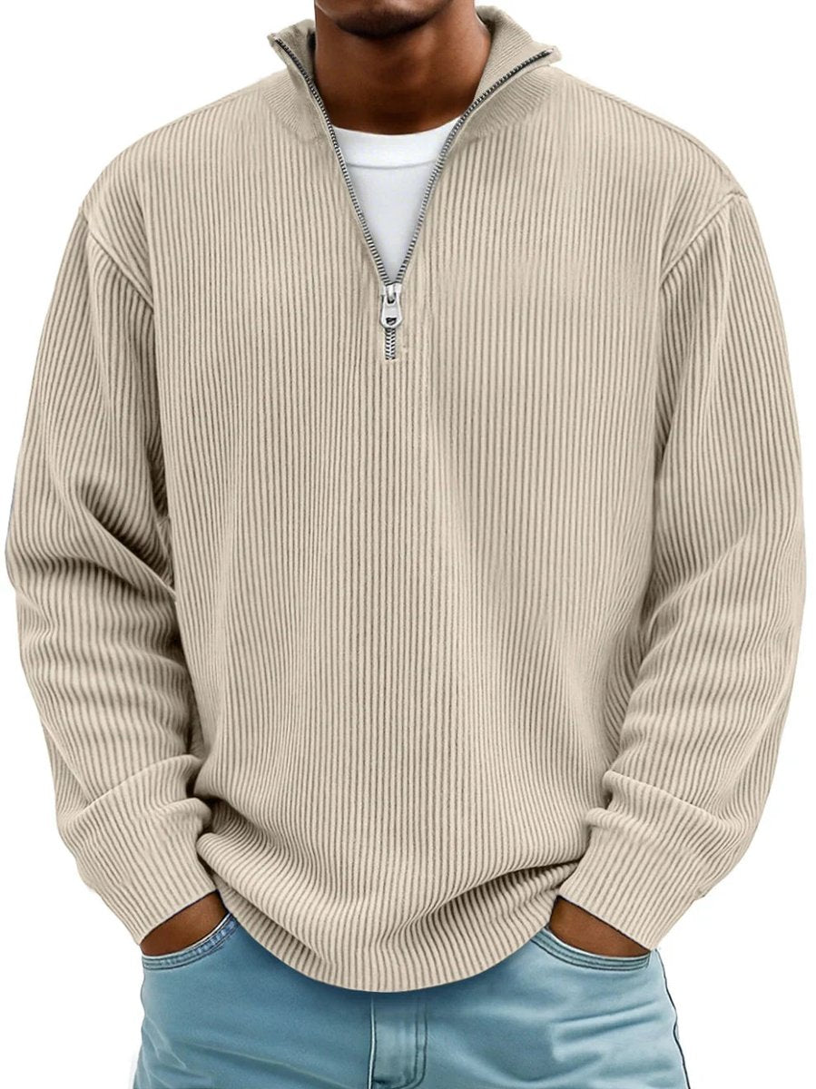 Fabian | Men's Ribbed Half-Zip Stand-Up Collar Pullover Sweatshirt