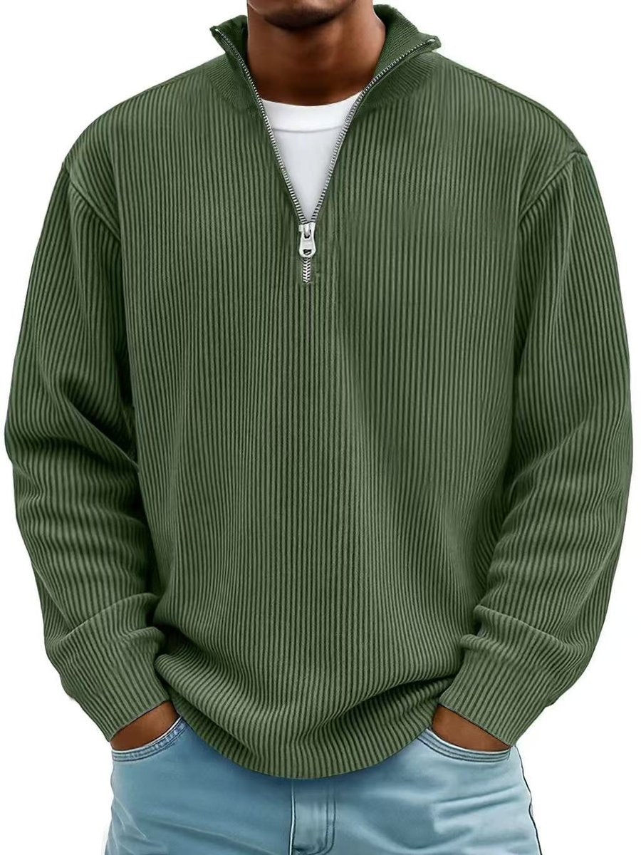 Fabian | Men's Ribbed Half-Zip Stand-Up Collar Pullover Sweatshirt