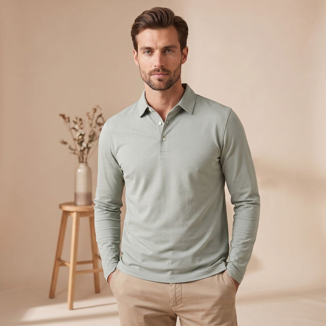 Thomas | Men's Long Sleeve Polo Shirt Classic Polo Collar Short Button Placket