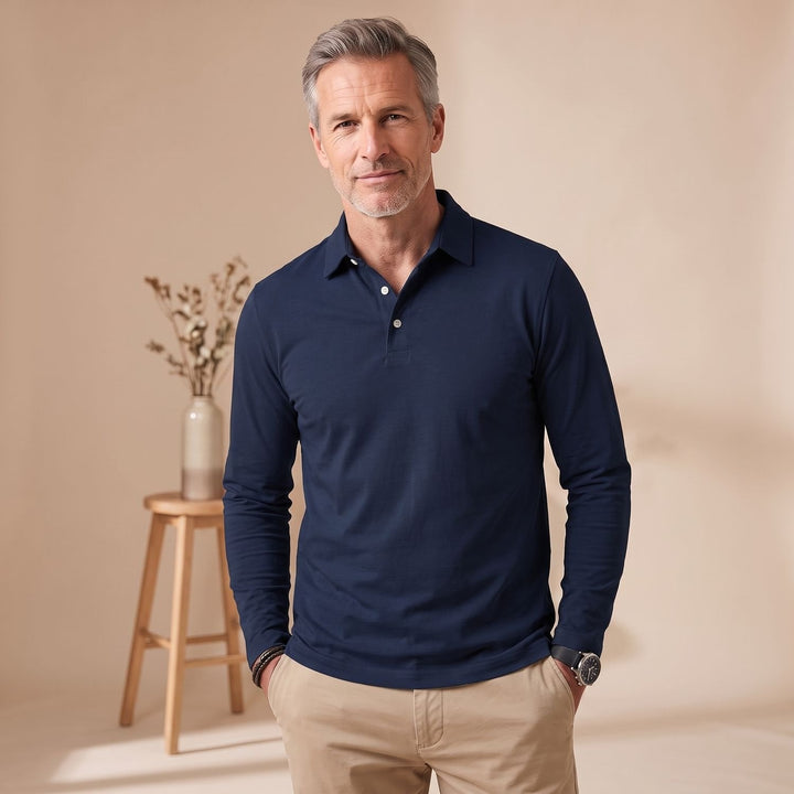 Thomas | Men's Long Sleeve Polo Shirt Classic Polo Collar Short Button Placket