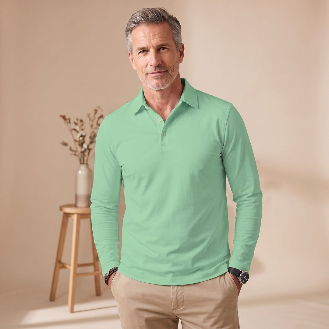 Thomas | Men's Long Sleeve Polo Shirt Classic Polo Collar Short Button Placket