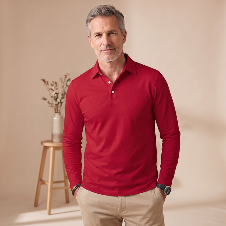 Thomas | Men's Long Sleeve Polo Shirt Classic Polo Collar Short Button Placket