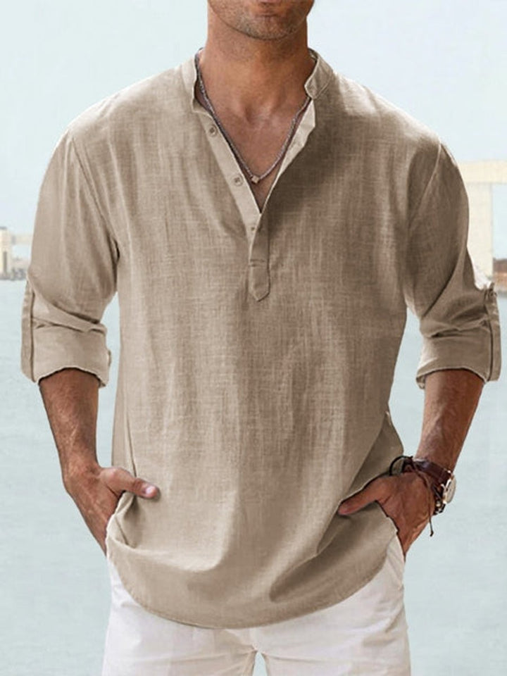 Simon | Men's Linen Shirt Stand Collar Long Sleeve Loose Fit