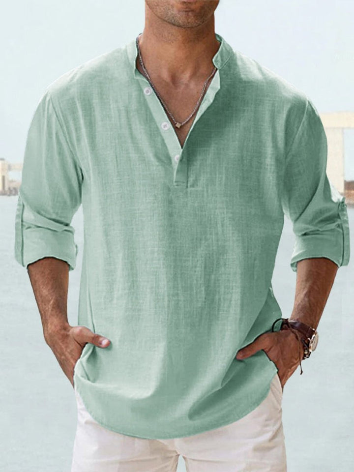 Simon | Men's Linen Shirt Stand Collar Long Sleeve Loose Fit