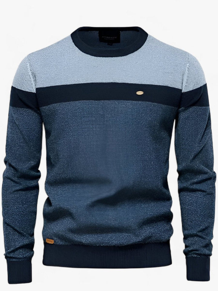 Tobias Men's Colorblock Crew Neck Cotton Knit Sweater, view 2 - Elena Harper