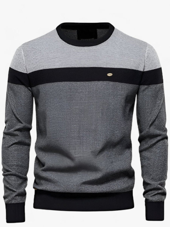 Tobias Men's Colorblock Crew Neck Cotton Knit Sweater, view 3 - Elena Harper