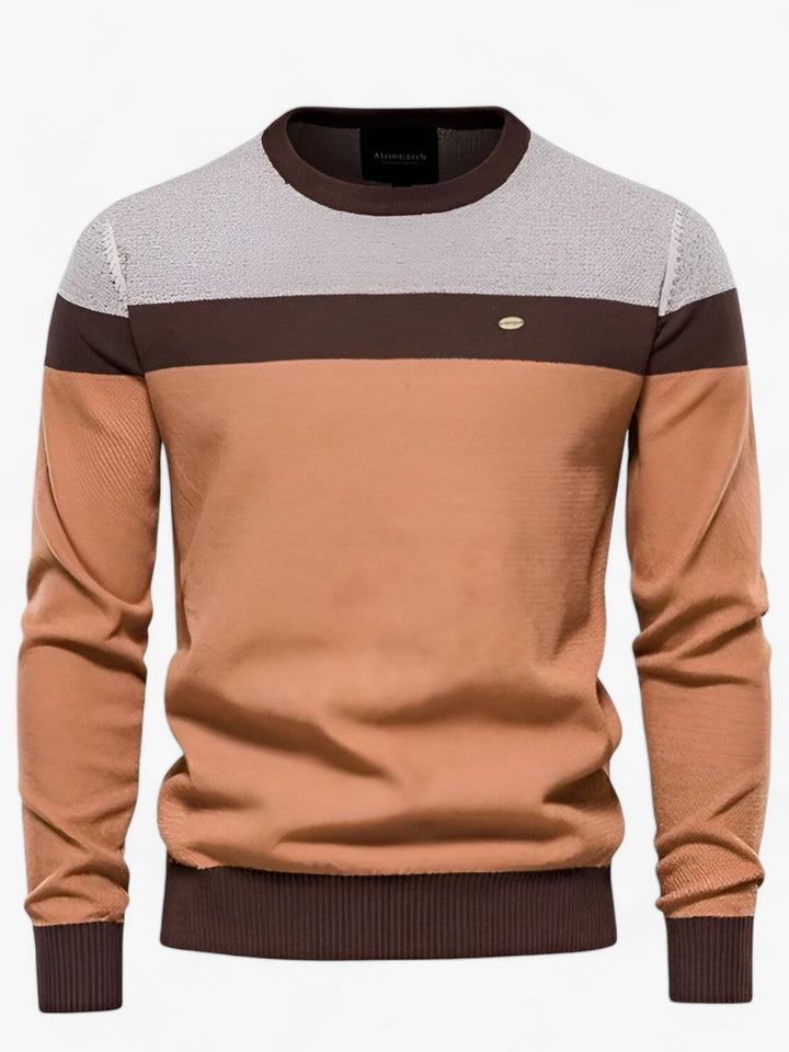 Tobias Men's Colorblock Crew Neck Cotton Knit Sweater, view 4 - Elena Harper