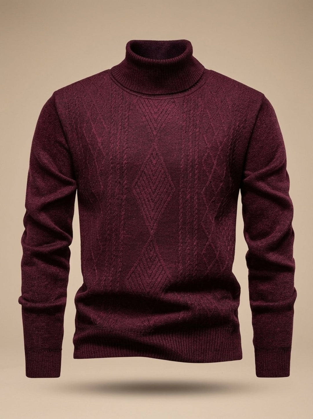 Maximilian | Men's Slim-Fit Turtleneck Sweater with Cable Pattern, Black