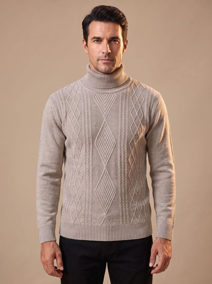 Maximilian | Men's Slim-Fit Turtleneck Sweater with Cable Pattern, Black