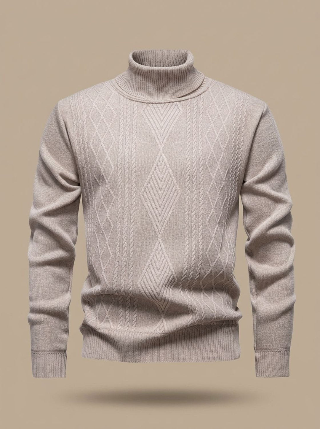 Maximilian | Men's Slim-Fit Turtleneck Sweater with Cable Pattern, Black