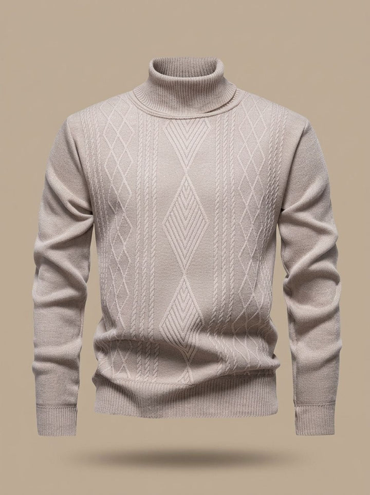 Maximilian | Men's Slim-Fit Turtleneck Sweater with Cable Pattern, Black
