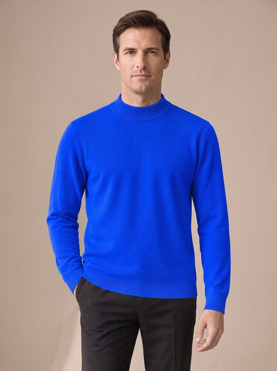 Stefan | Men's Slim-Fit Knit Sweater with Mock Collar and Ribbed Cuffs