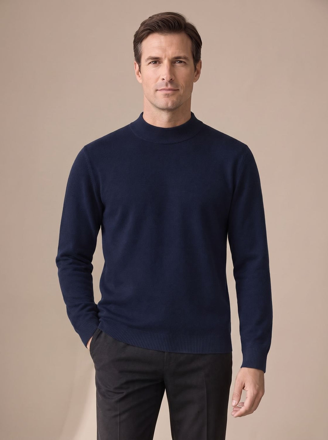 Stefan | Men's Slim-Fit Knit Sweater with Mock Collar and Ribbed Cuffs