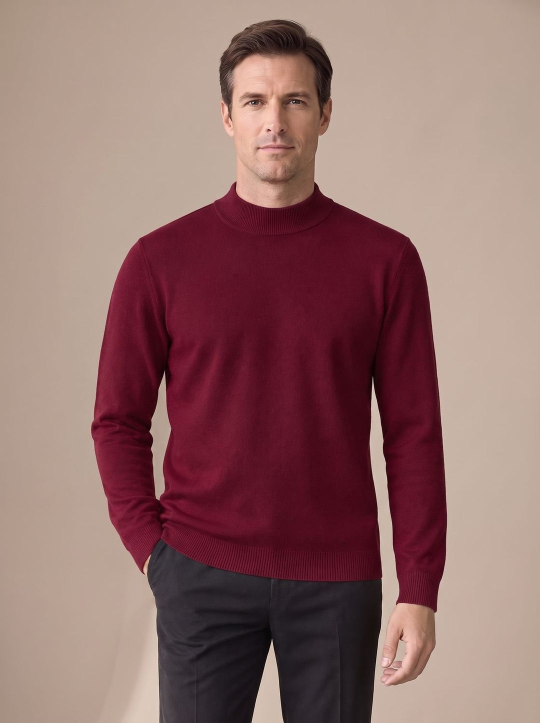 Stefan | Men's Slim-Fit Knit Sweater with Mock Collar and Ribbed Cuffs