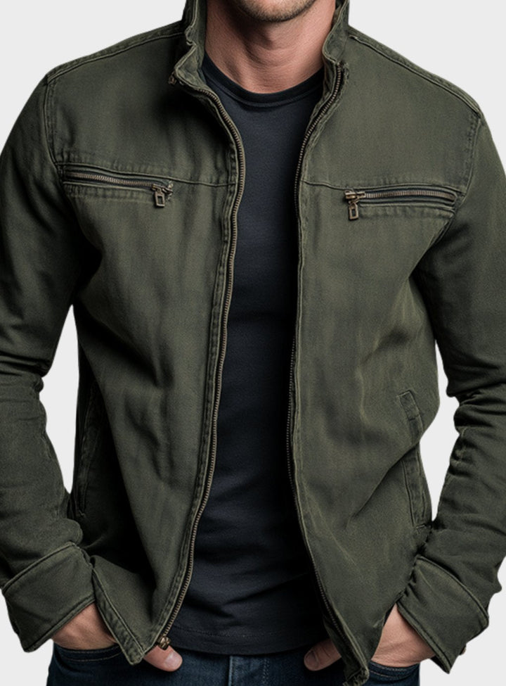 Stefan | Men's Stand Collar Bomber Jacket with Zipper and Chest Pockets