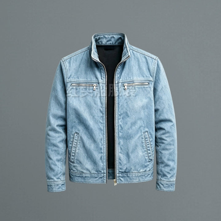 Stefan | Men's Stand Collar Bomber Jacket with Zipper and Chest Pockets