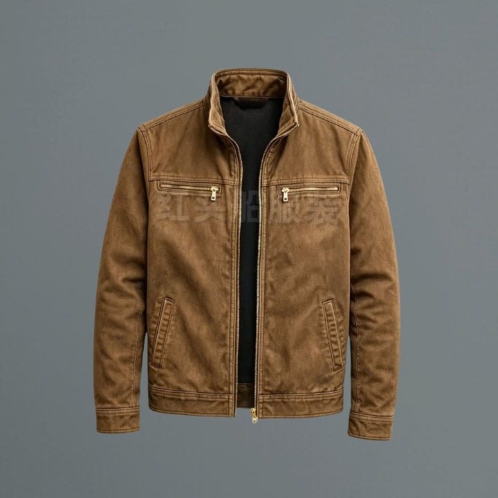 Stefan | Men's Stand Collar Bomber Jacket with Zipper and Chest Pockets
