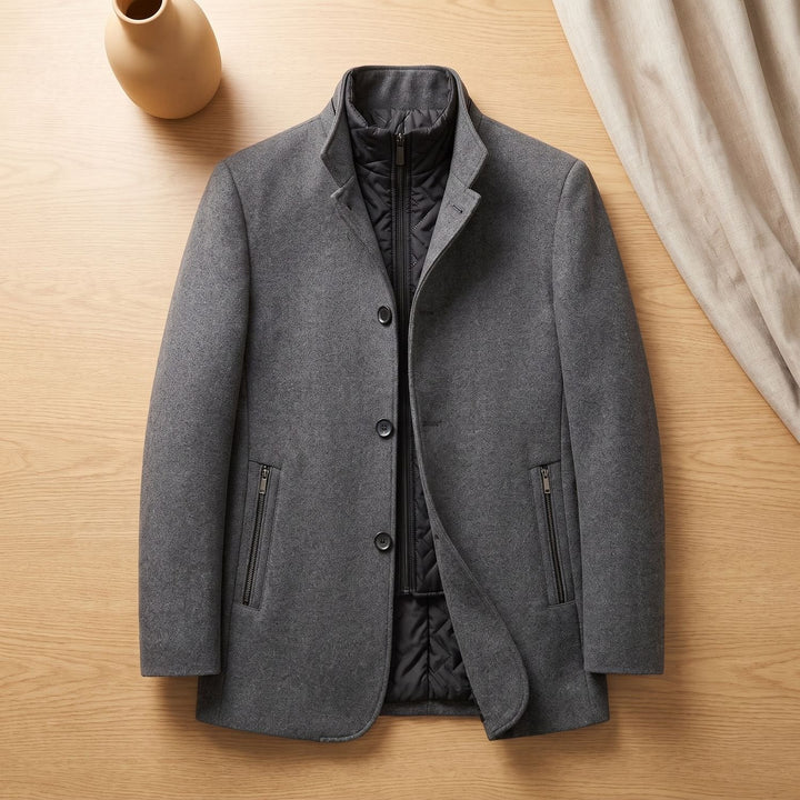 Andreas | Men's Stand-Up Collar Coat with Quilted Lining and Button Placket