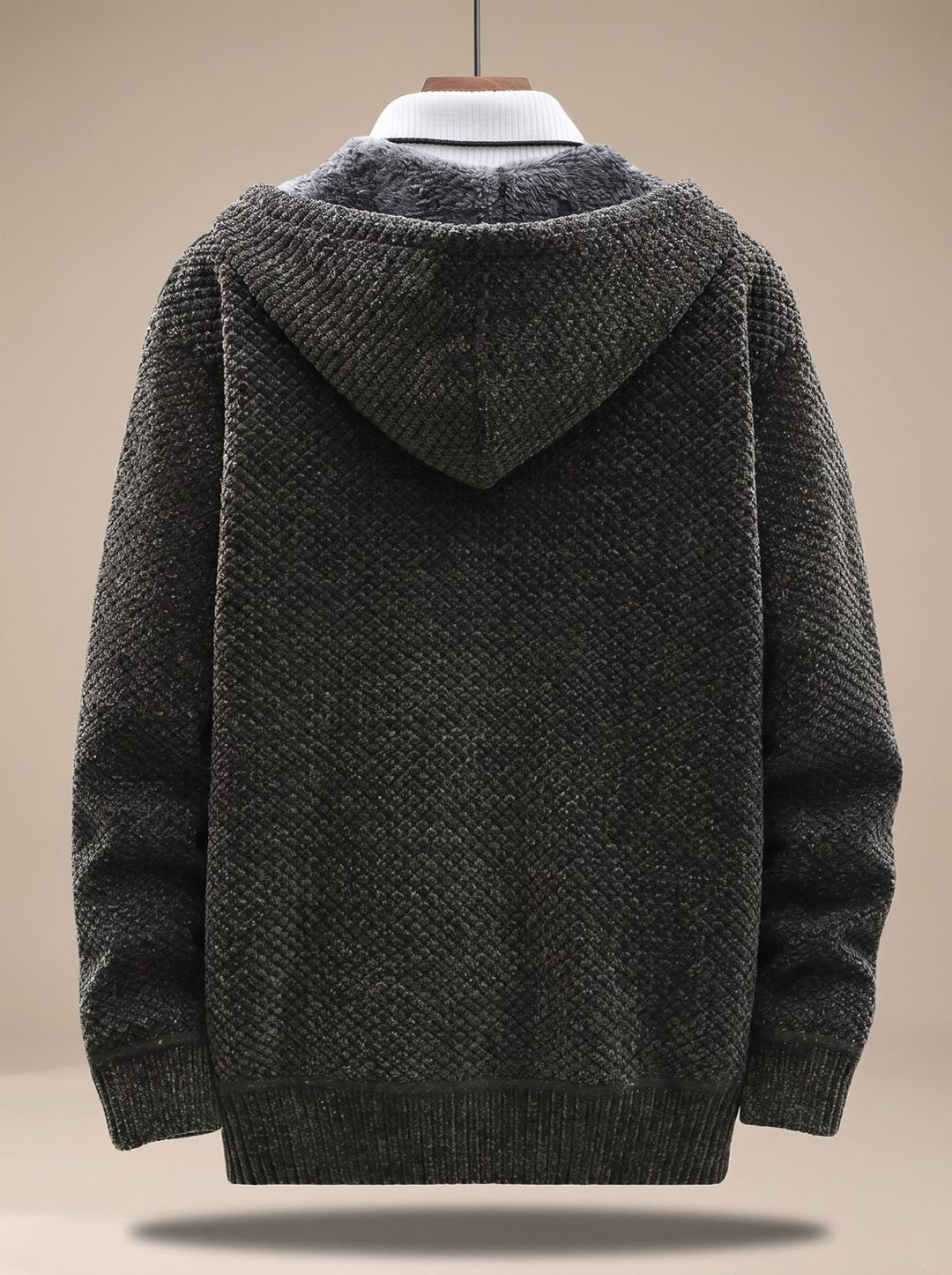 Tobias | Men's Cardigan with Hood, Zipper, Fleece Lining, Waffle Pattern