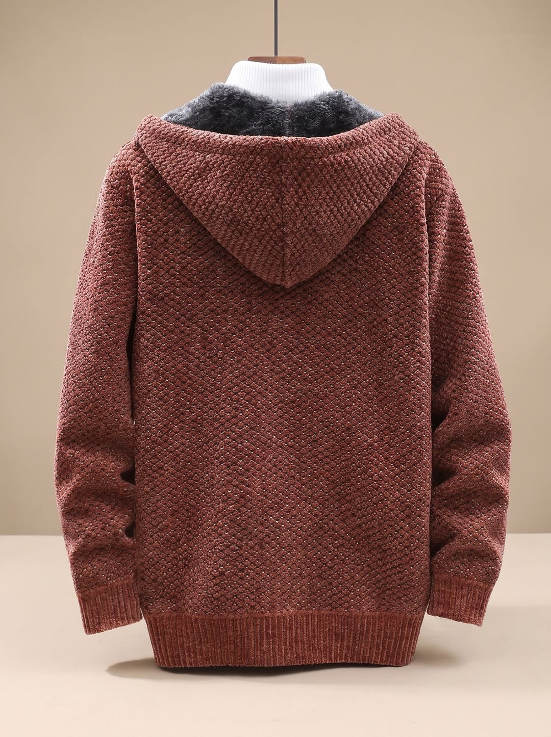 Tobias | Men's Cardigan with Hood, Zipper, Fleece Lining, Waffle Pattern