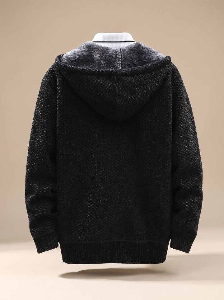 Tobias | Men's Cardigan with Hood, Zipper, Fleece Lining, Waffle Pattern