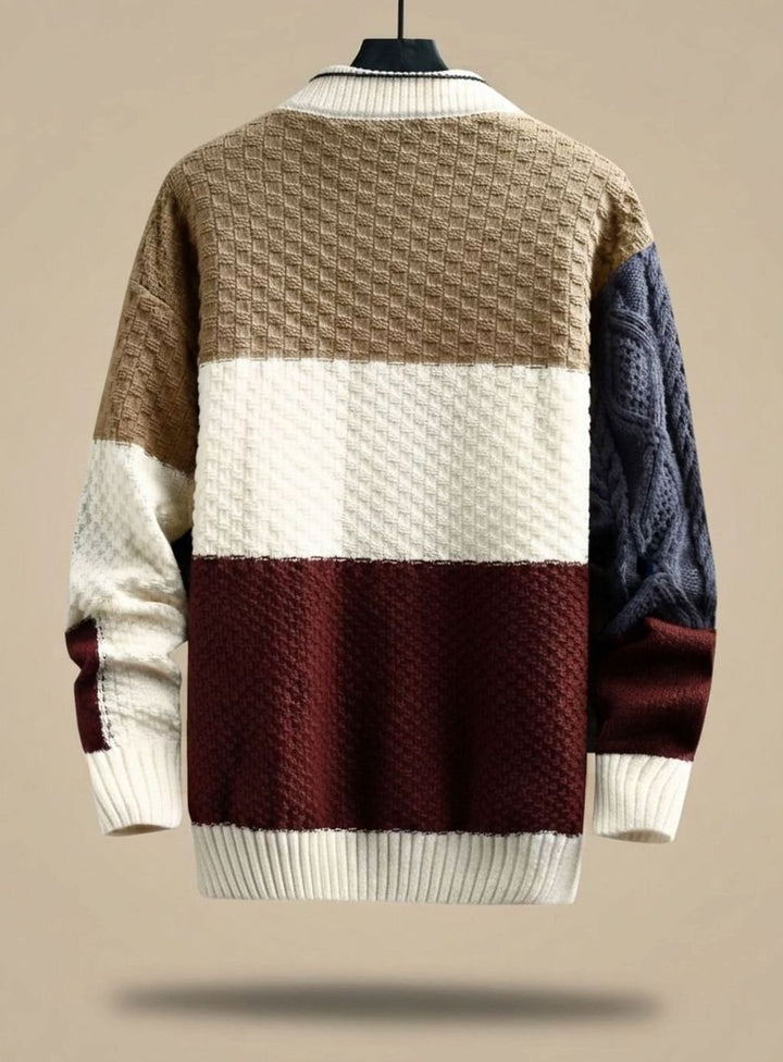 Stefan | Men's Knit Sweater Colorblock Chunky Knit Cardigan
