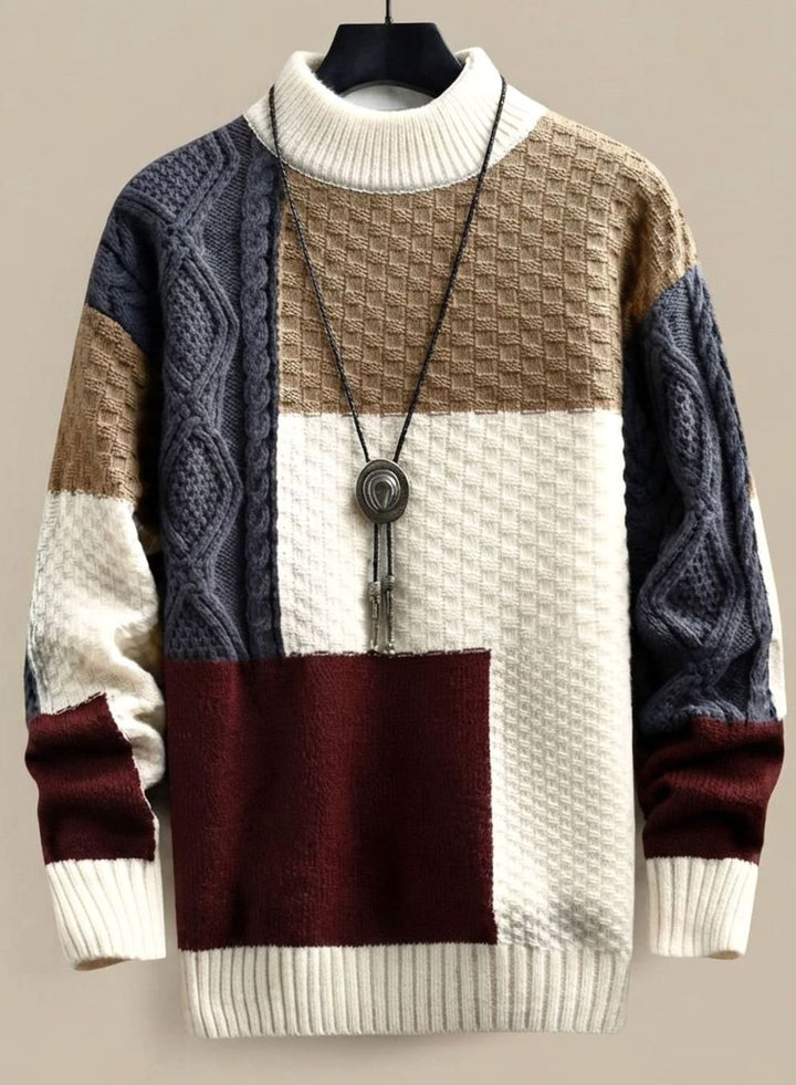 Stefan | Men's Knit Sweater Colorblock Chunky Knit Cardigan