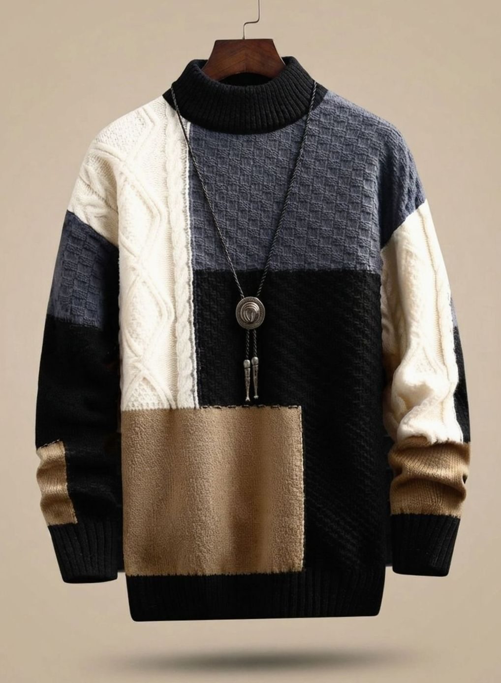 Stefan | Men's Knit Sweater Colorblock Chunky Knit Cardigan