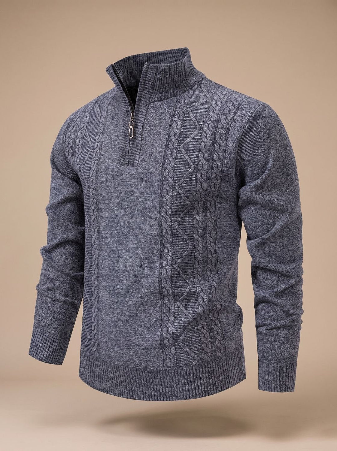 Stefan | Men's Knitted Sweater with Half-Zip Stand Collar Cable Knit
