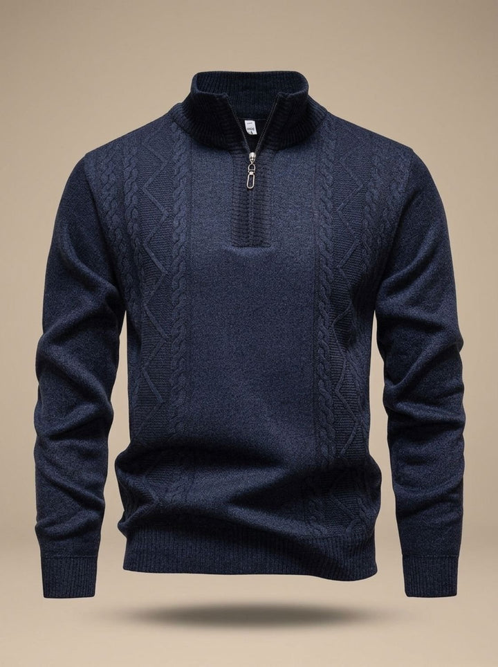 Stefan | Men's Knitted Sweater with Half-Zip Stand Collar Cable Knit