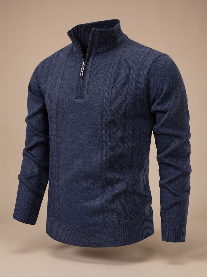 Stefan | Men's Knitted Sweater with Half-Zip Stand Collar Cable Knit