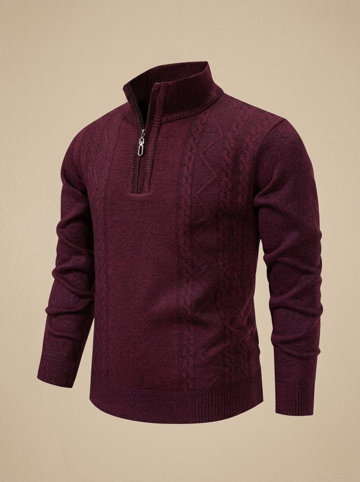 Stefan | Men's Knitted Sweater with Half-Zip Stand Collar Cable Knit