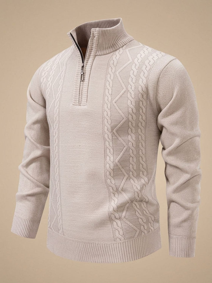 Stefan | Men's Knitted Sweater with Half-Zip Stand Collar Cable Knit