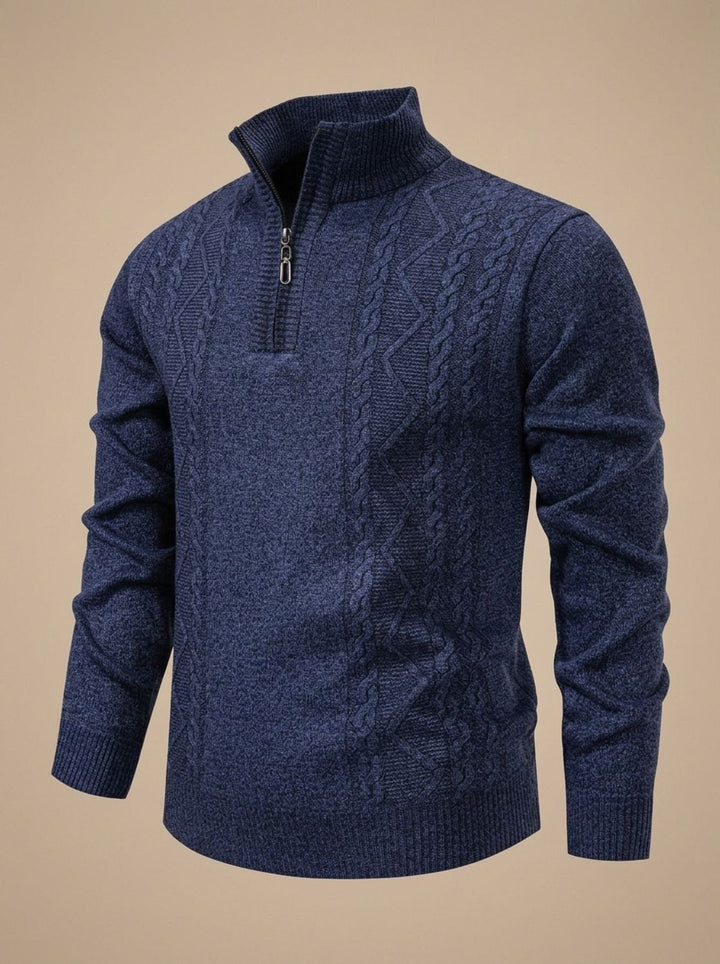 Stefan | Men's Knitted Sweater with Half-Zip Stand Collar Cable Knit