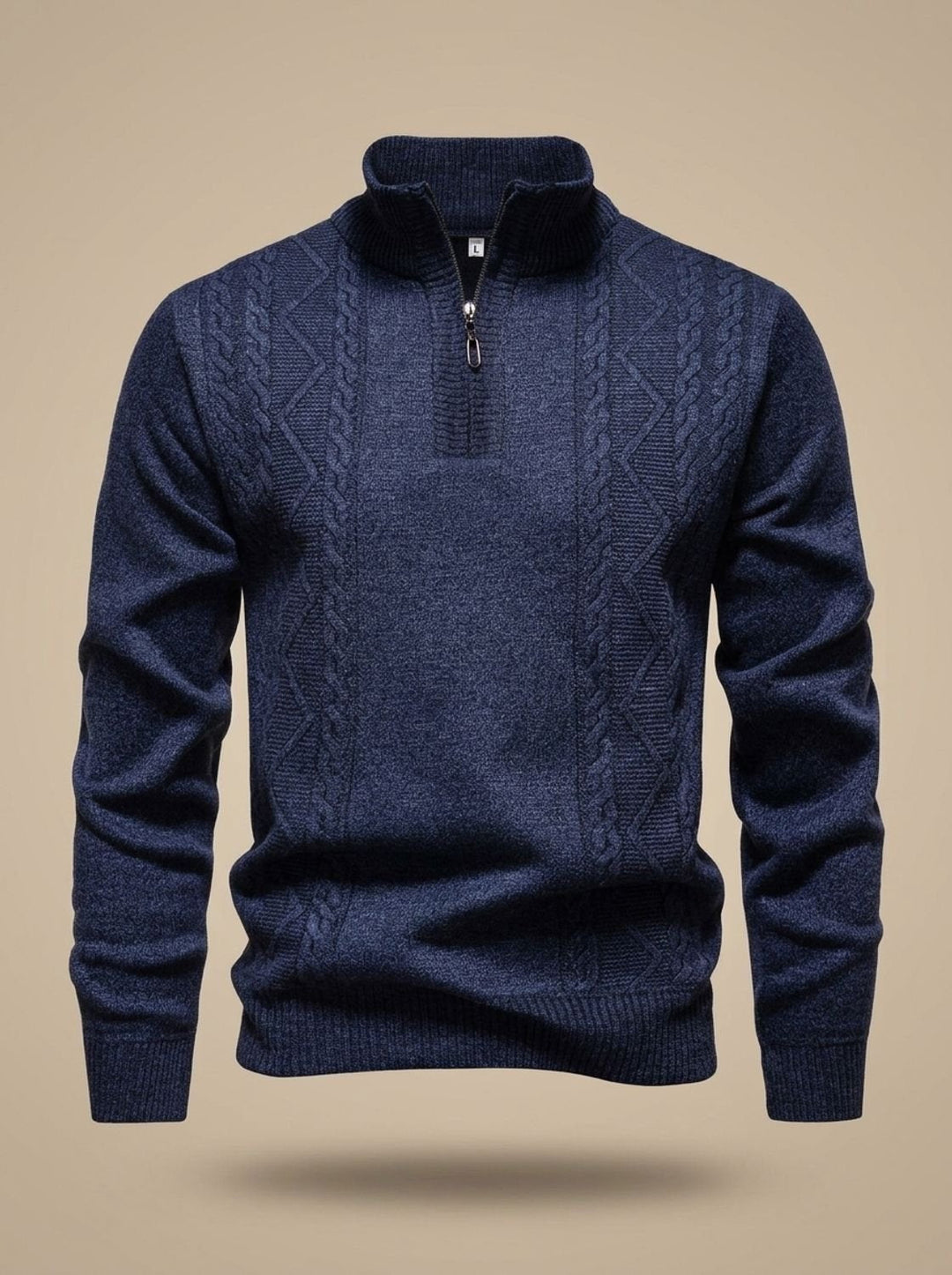 Stefan | Men's Knitted Sweater with Half-Zip Stand Collar Cable Knit