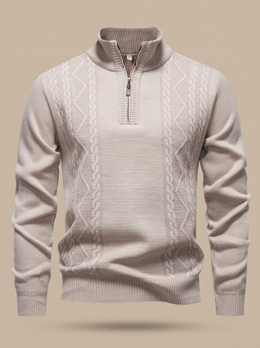 Stefan | Men's Knitted Sweater with Half-Zip Stand Collar Cable Knit