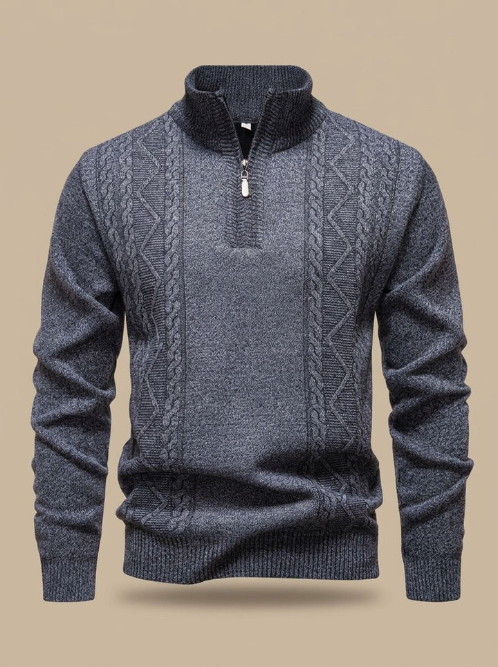 Stefan | Men's Knitted Sweater with Half-Zip Stand Collar Cable Knit