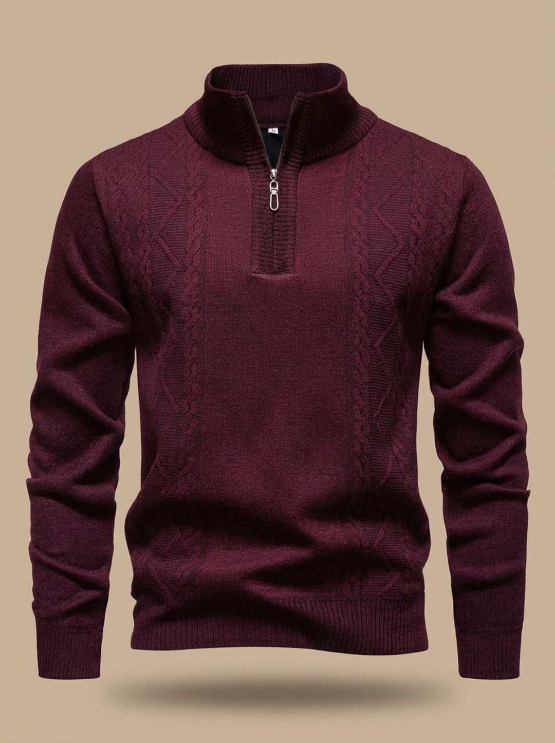 Stefan | Men's Knitted Sweater with Half-Zip Stand Collar Cable Knit