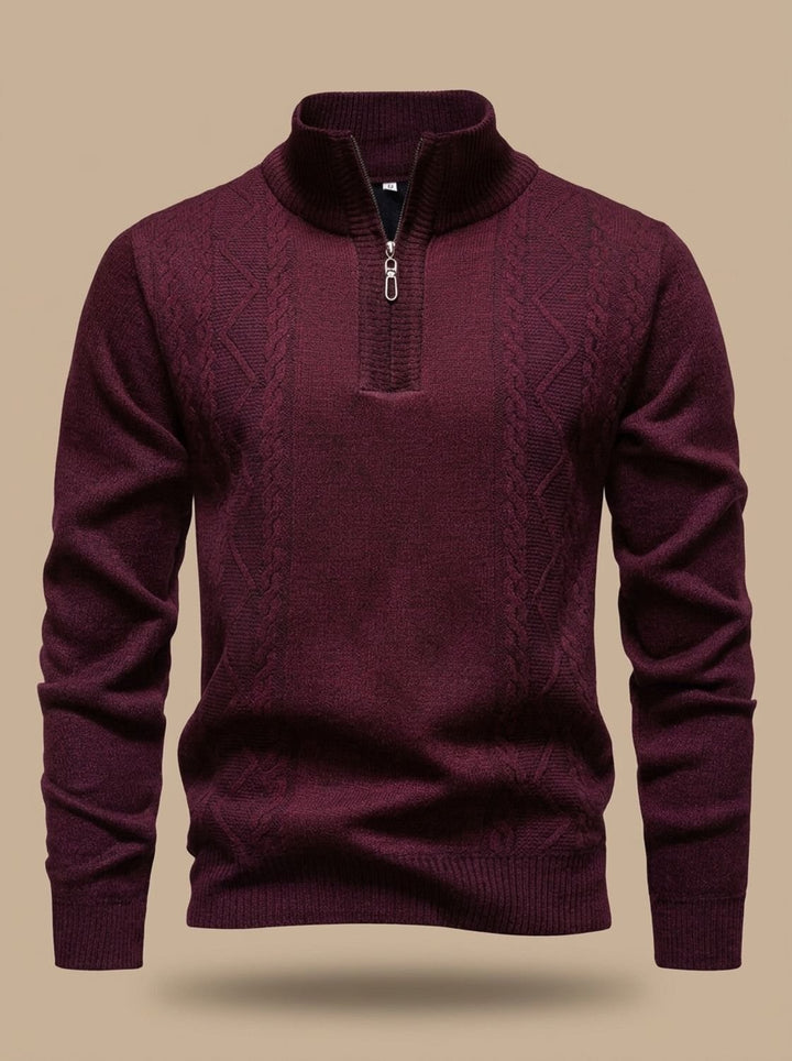Stefan | Men's Knitted Sweater with Half-Zip Stand Collar Cable Knit