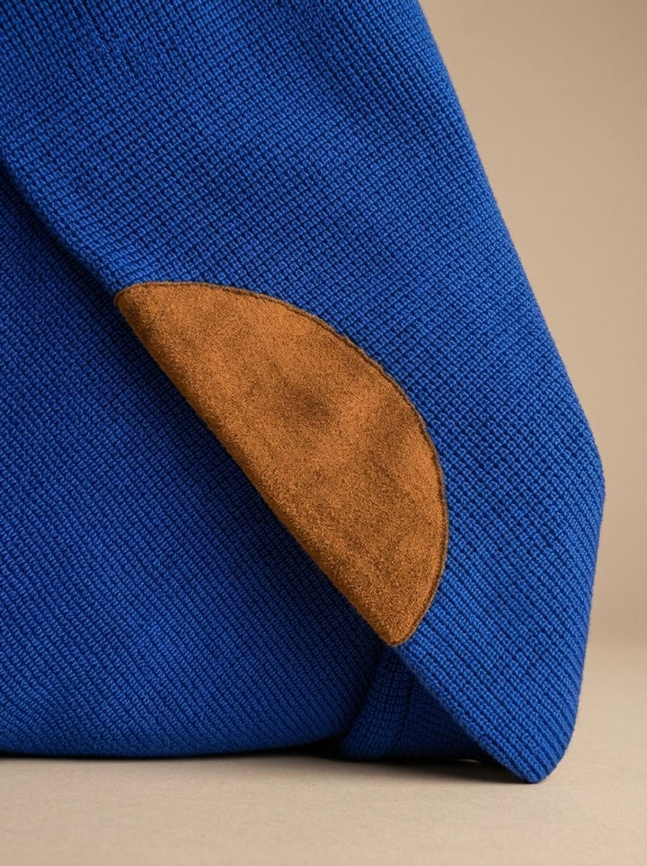 Fabian | Men's Waffle Knit Sweater with Button Stand Collar and Elbow Patches
