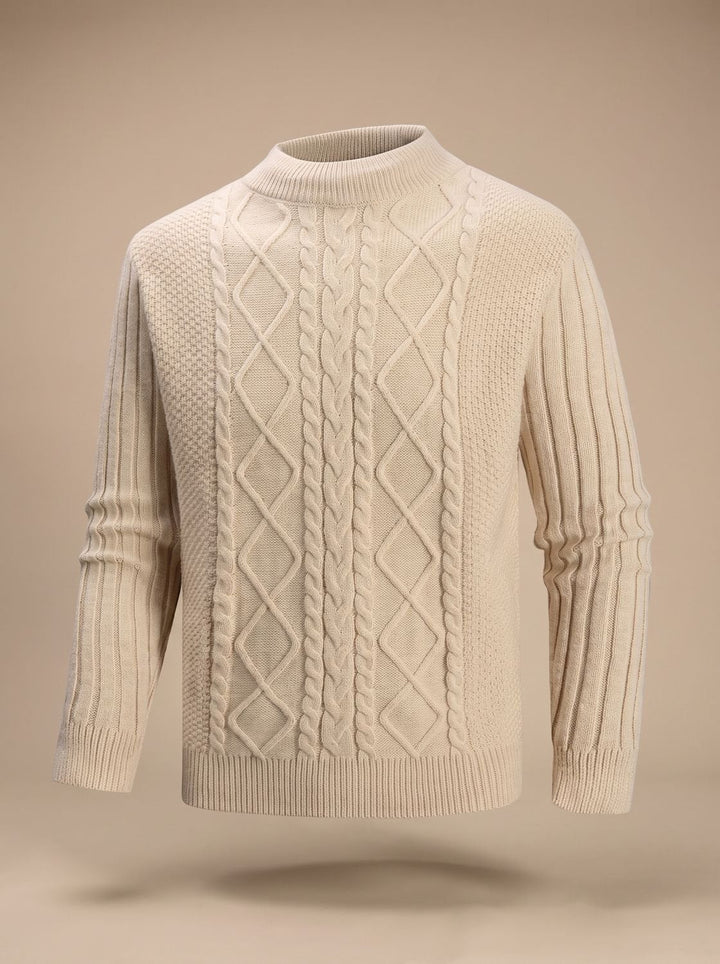 Andreas | Men's Cable Knit Fine Knit Sweater with Short Roll Neck Regular Fit, Blue